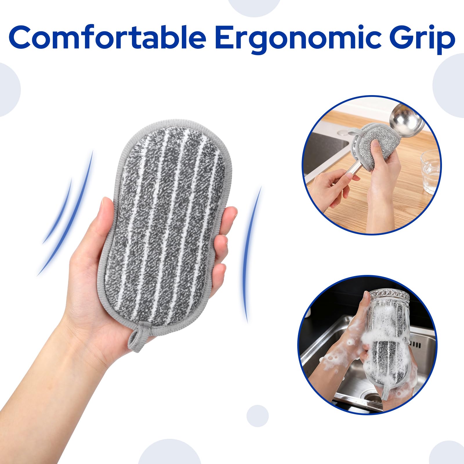 Euqvunn 8 Pack Dual-Sided Kitchen Cleaning Sponges | Non-Scratch | Grey 5