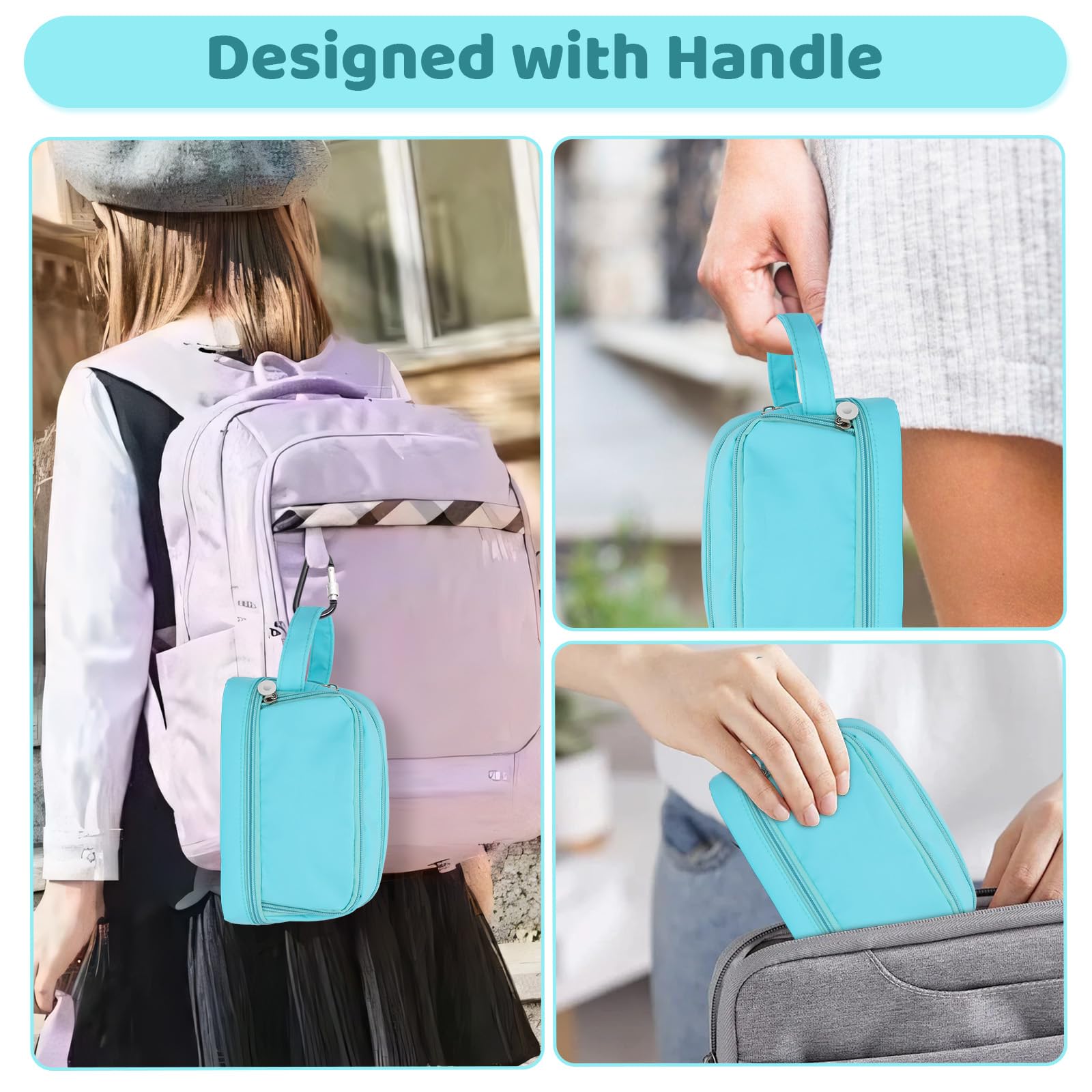 Alyvisun Large Capacity Pencil Case - 3 Compartments, Blue Canvas, Zipper Closure | Handle Strap 5