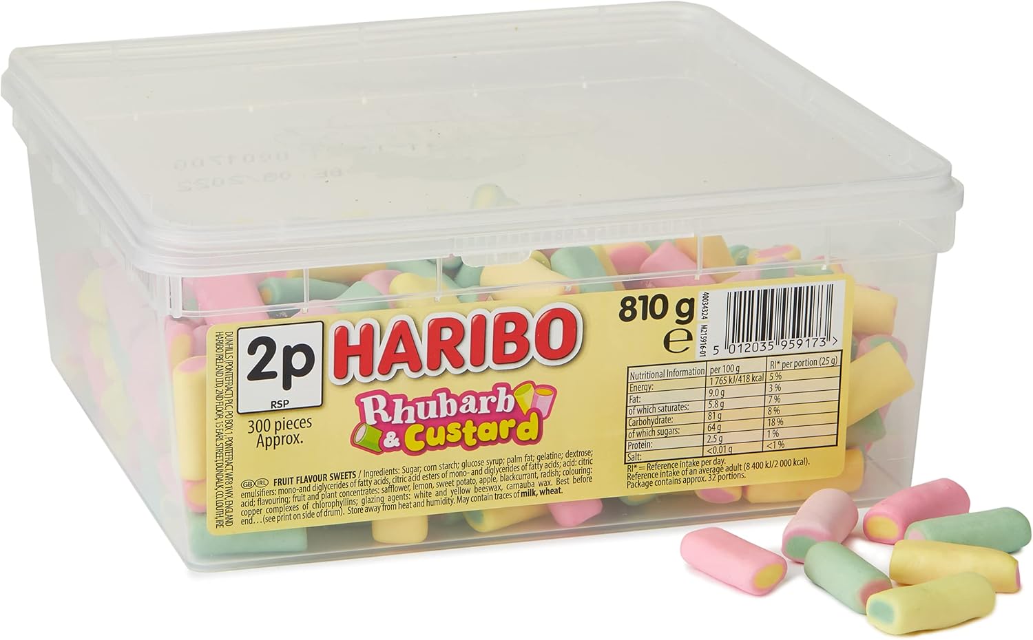 Haribo Rhubarb and Custard Sweets 810g Tub 1