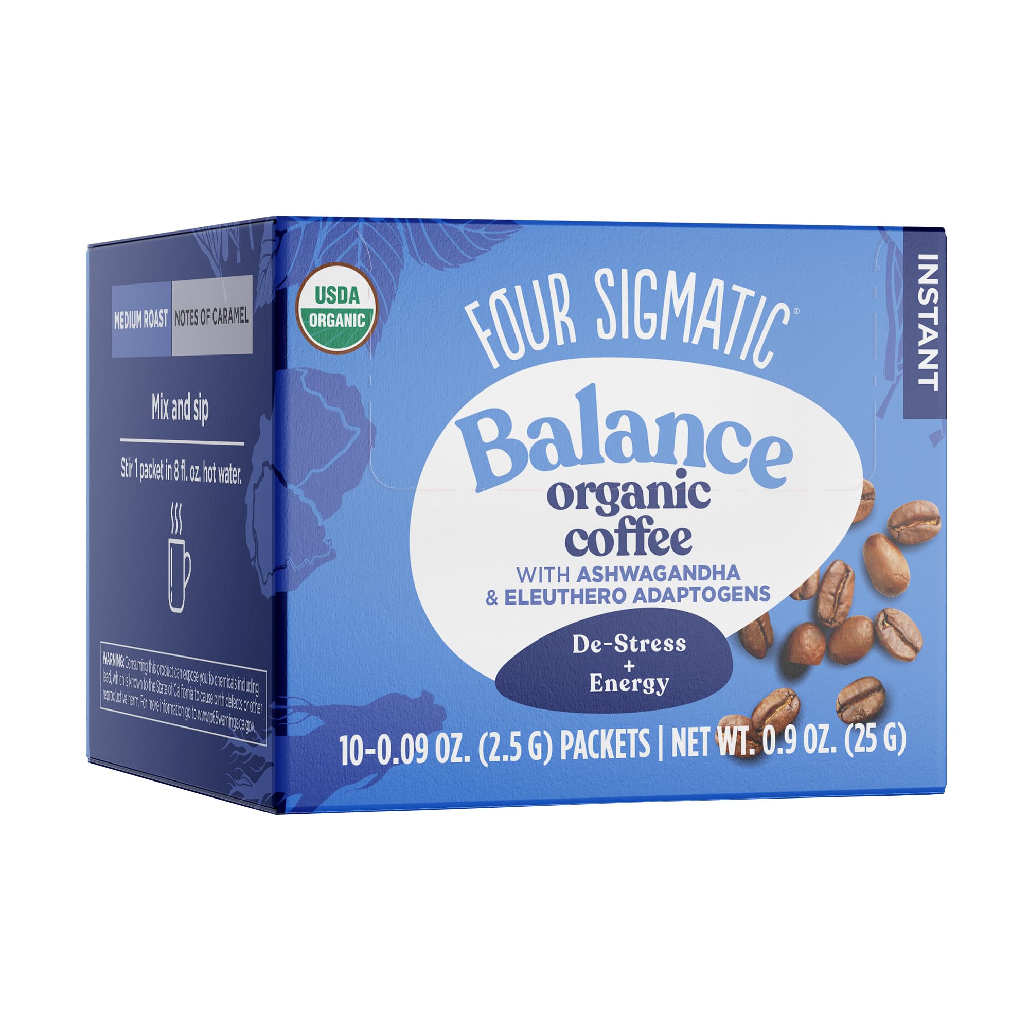 Four Sigmatic Organic Instant Adaptogen Coffee Medium Roast - 10 Servings, 50mg Caffeine 1