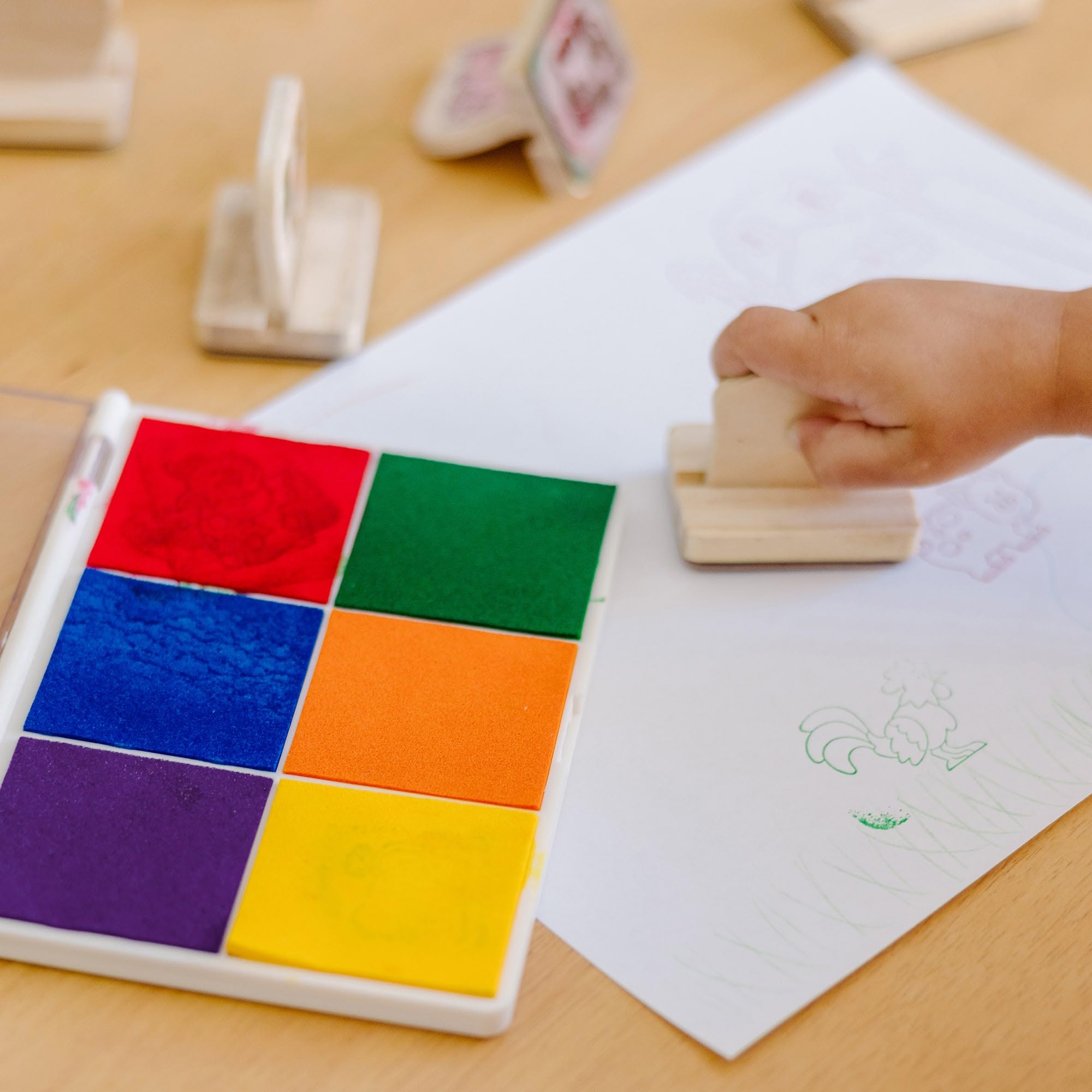 Melissa & Doug Rainbow Stamp Pad - 6 Washable Ink Colors for Kids Ages 3+ | Model 11637 6