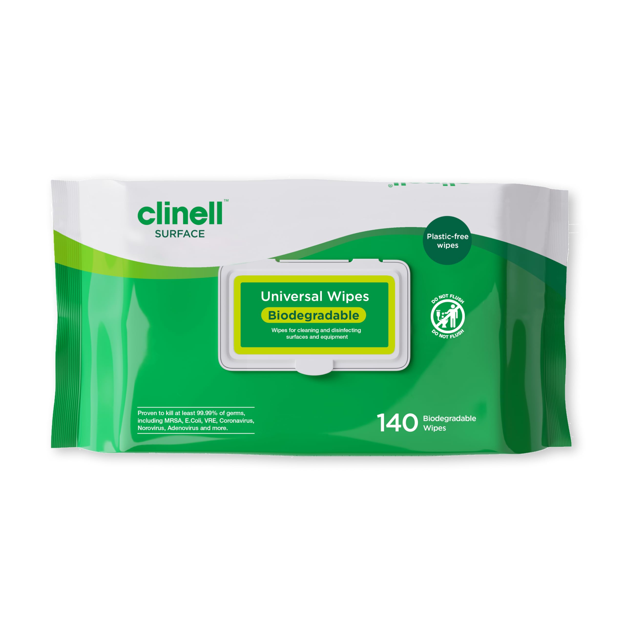 Clinell Universal Biodegradable Disinfectant Wipes - 140 Count Pack | Kills 99.99% Germs