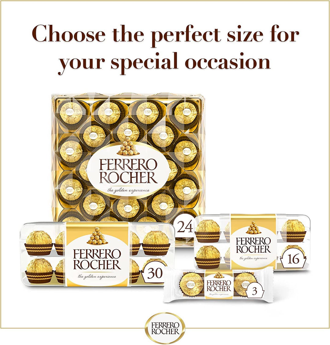 Ferrero Rocher Pralines Bulk Box - 48 Pieces, Hazelnut Milk Chocolate Treats for Gifting & Celebrations