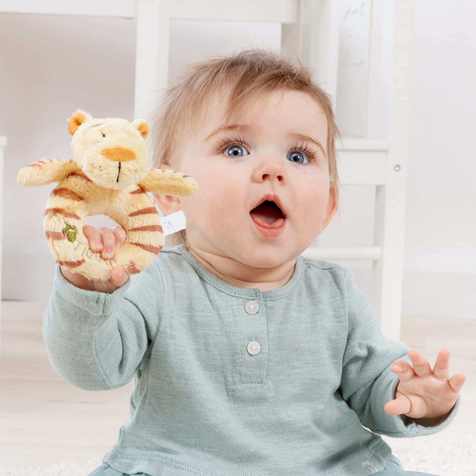 Rainbow Designs Tigger Ring Rattle - Soft Plush, Newborn Safe, Sensory Development | Orange 5