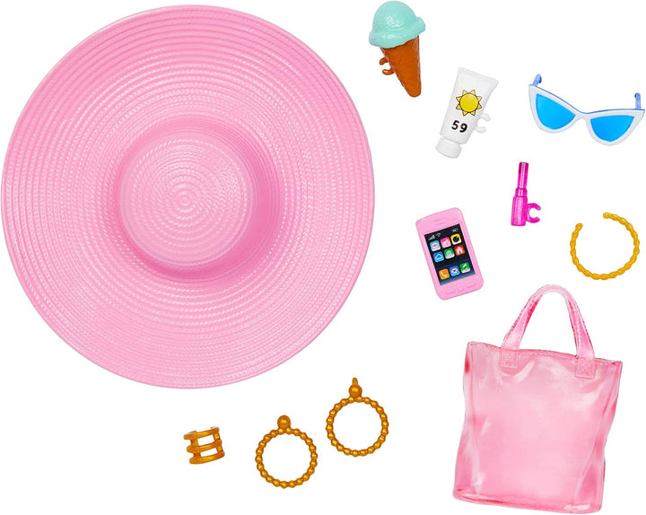 Barbie Doll - Pink & White Swimsuit with Beach Accessories, Ages 3+