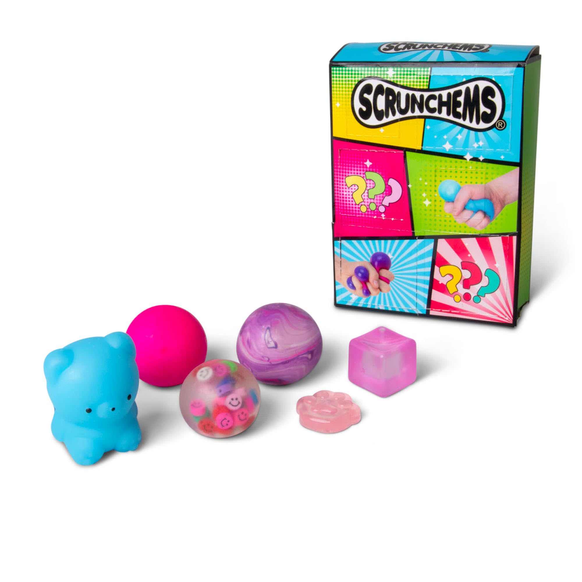 SCRUNCHEMS Surprise Box Set with 6 Squishy Toys | Ages 3+ | Includes Marble Ball & Foam Bear 1