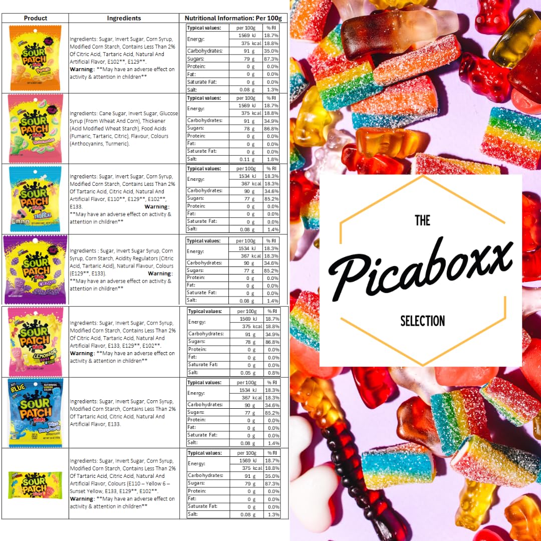 Picaboxx Sour Patch Kids Candy Gift Box | Soft & Chewy Toffee, Fudge & Nougat | 462g 8