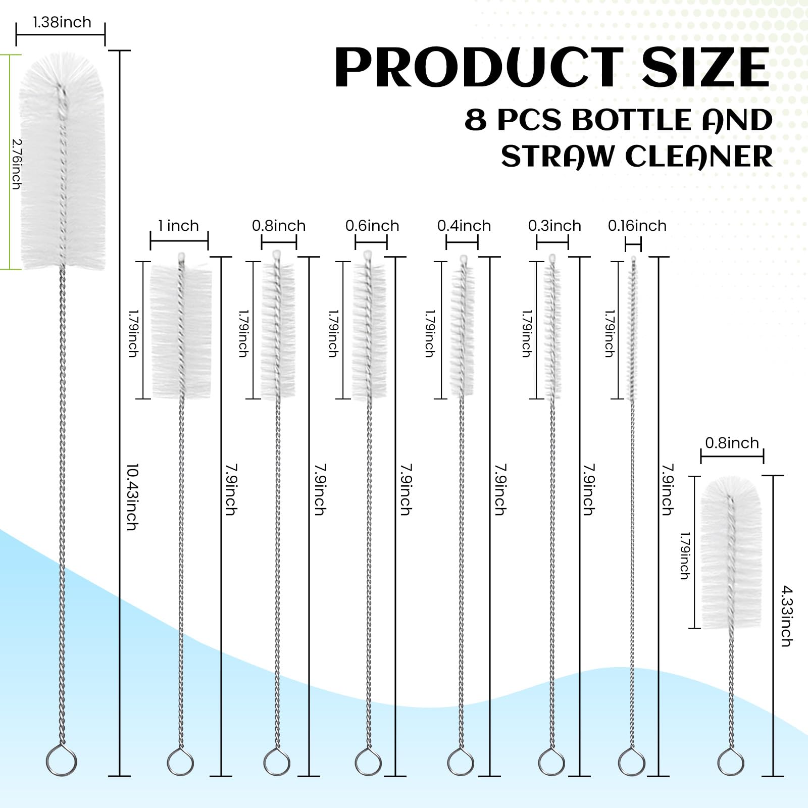 Admygo 8-Piece Small Bottle Brush Set - Nylon Bristles, Flexible Wire, Multipurpose Cleaning