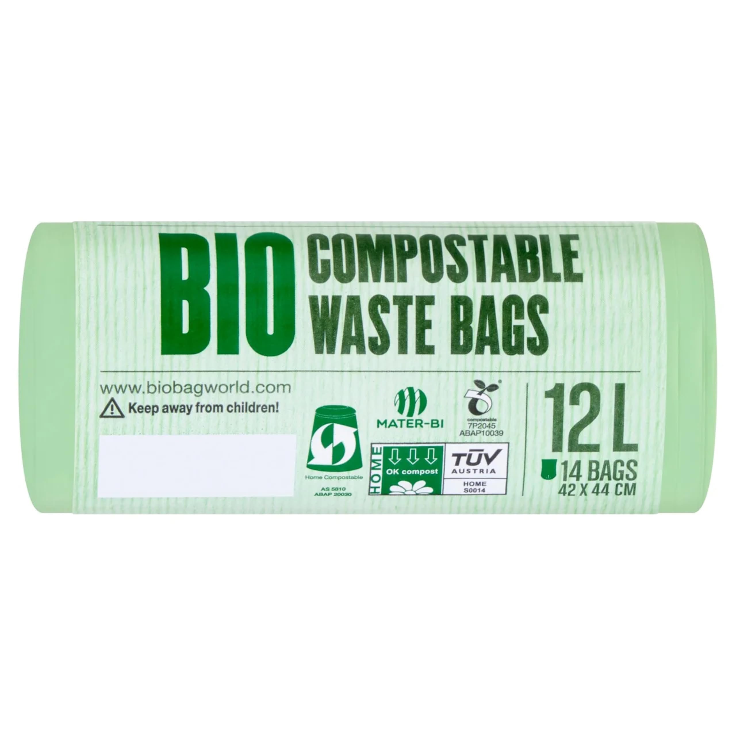 BioBag 100% Compostable Caddy Bin Liners - 12L Capacity, 14 Count, Green 1