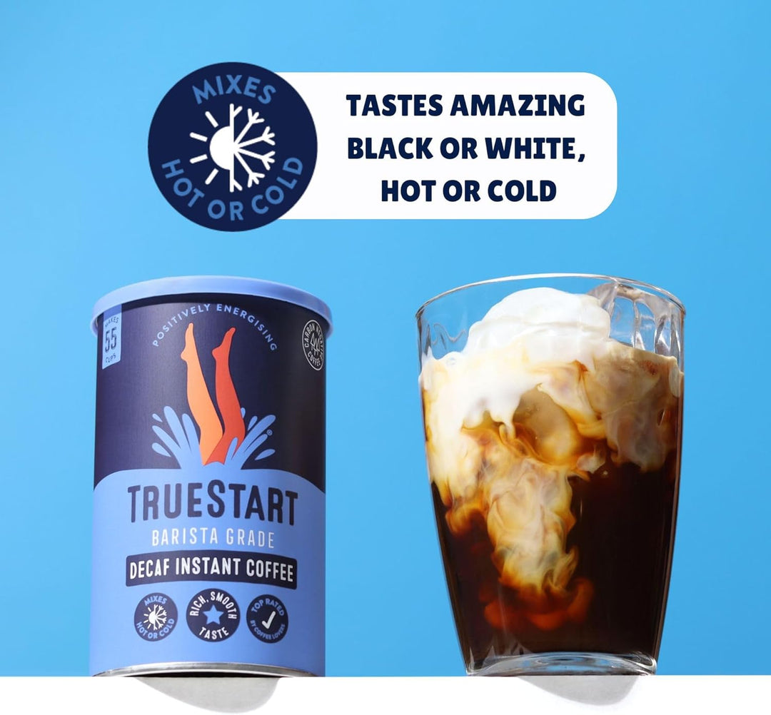 TrueStart Barista Grade DECAF Instant Coffee - 100g (55 Cups), Premium Freeze-Dried Colombian Arabica
