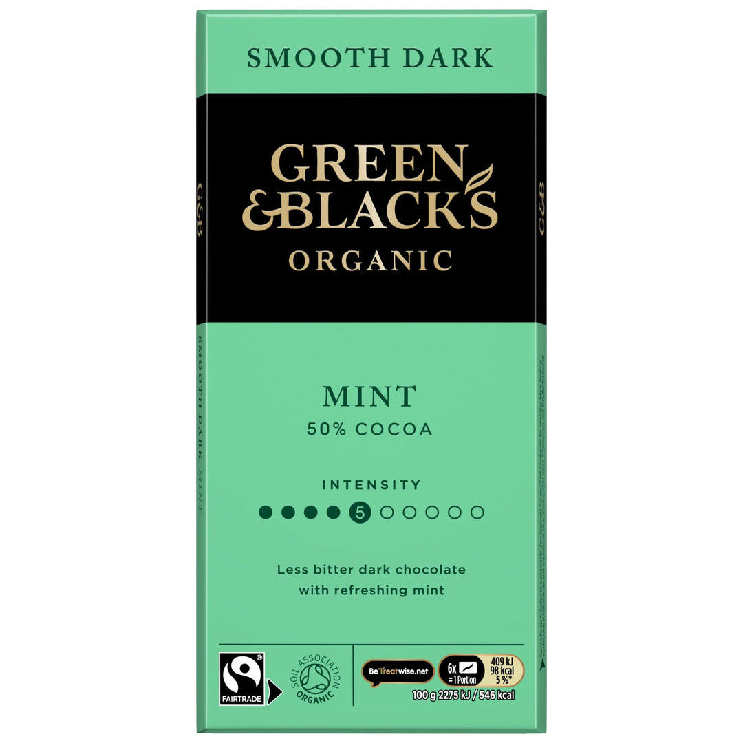 Green & Black's Organic Smooth Mint Chocolate Bar, 50% Cocoa, 90g