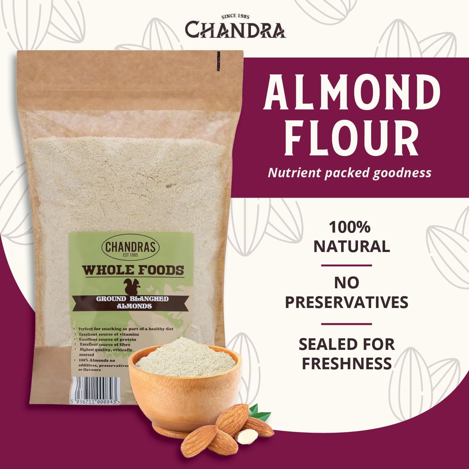 CHANDRA Ground Almond Flour - 1kg Bag | Gluten-Free, Keto & Paleo Friendly