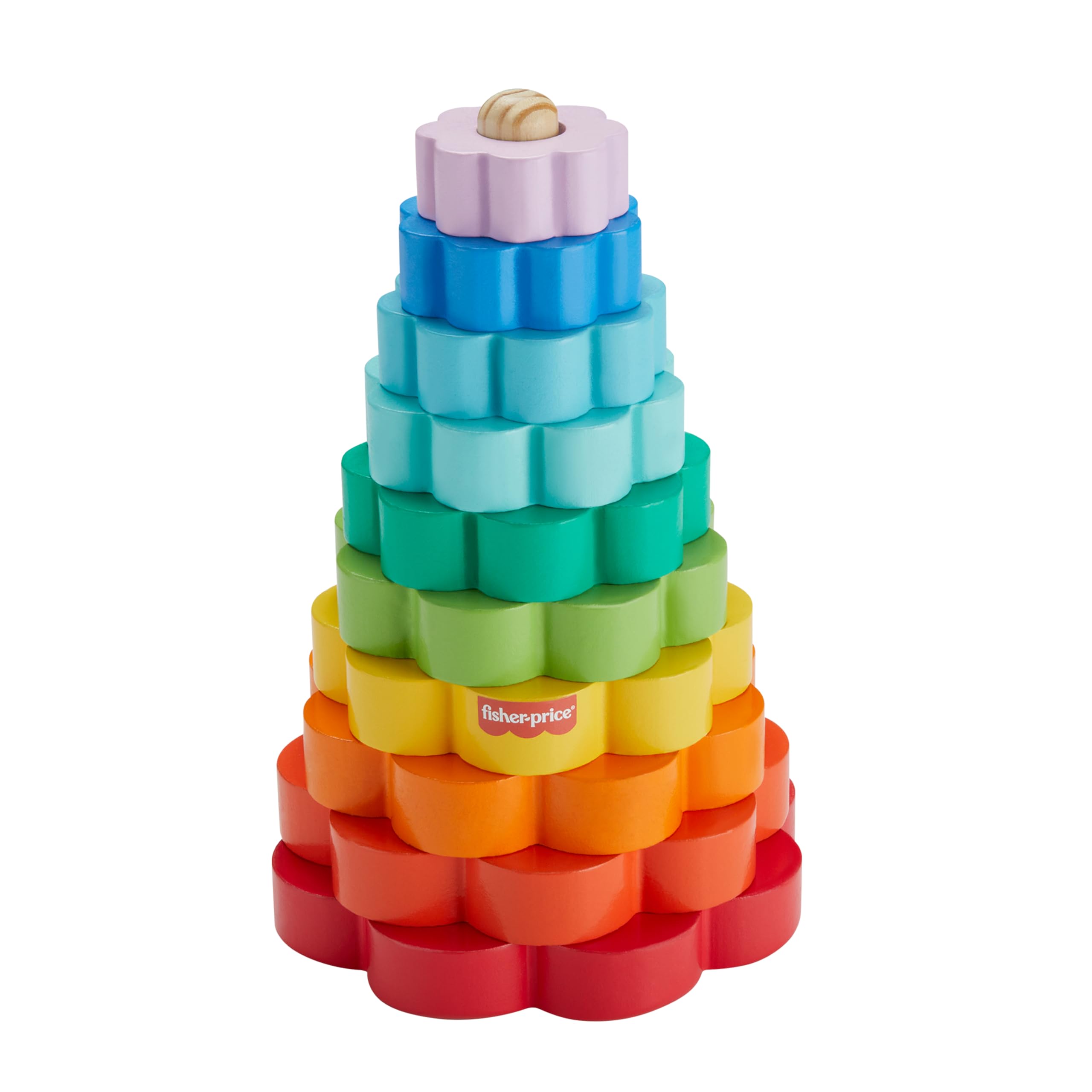 Fisher-Price Wooden Ring Stacker Toy - 10 Wood Pieces for Stacking Play | Ages 18M+ | HXT77