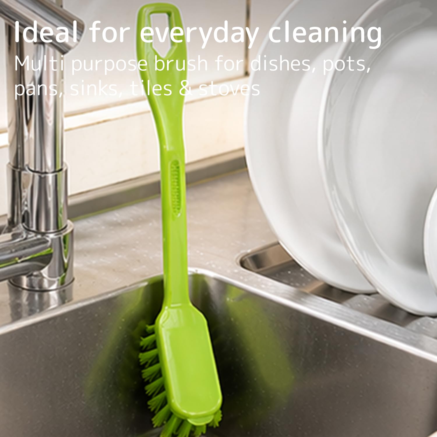 ABENA Green Dish Washing Brush - 27cm Ergonomic Handle | Stiff Nylon Bristles | Scraper Edge 6
