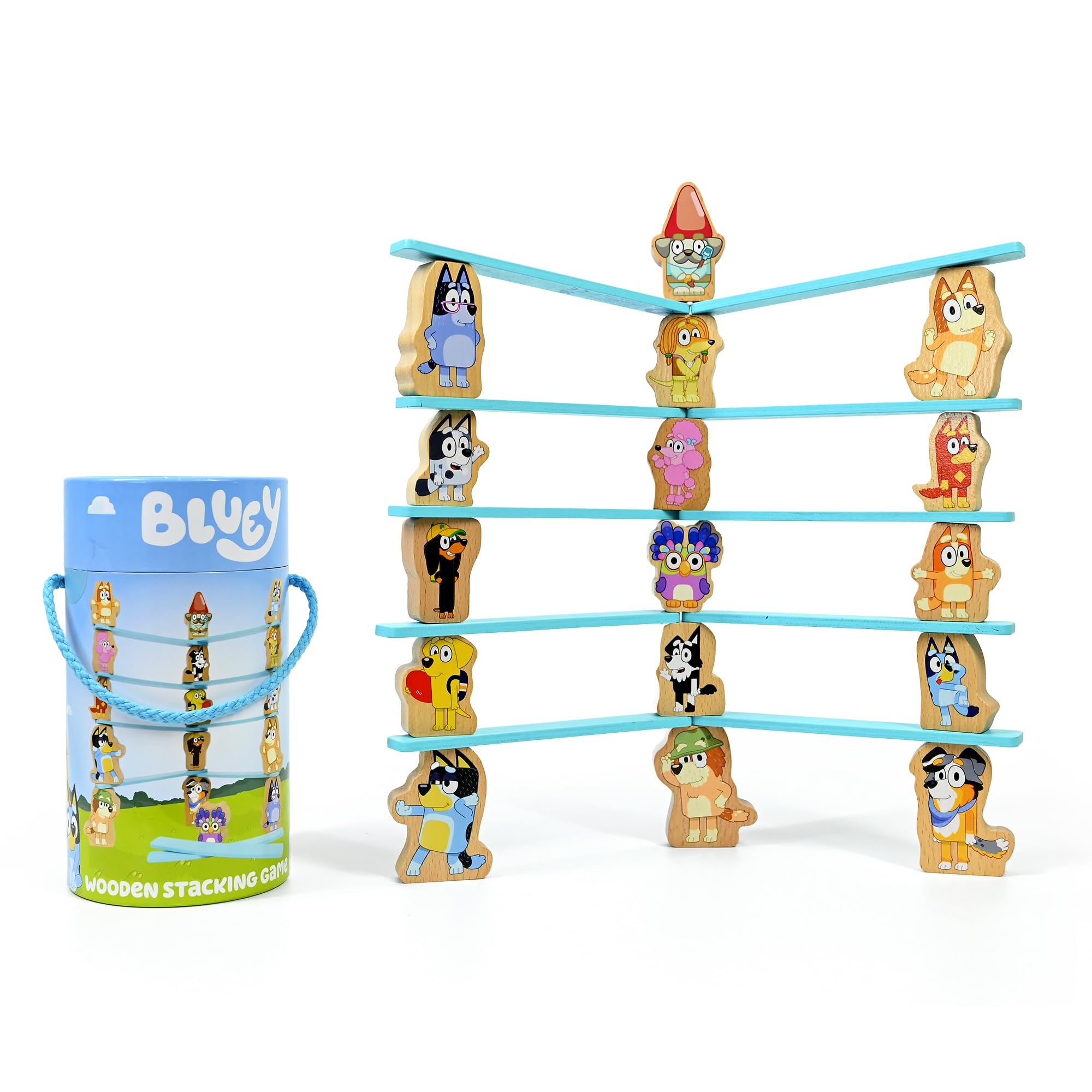 Bluey Wooden Stacking Game - Balancing Toy with 16 Characters for Kids 3+
