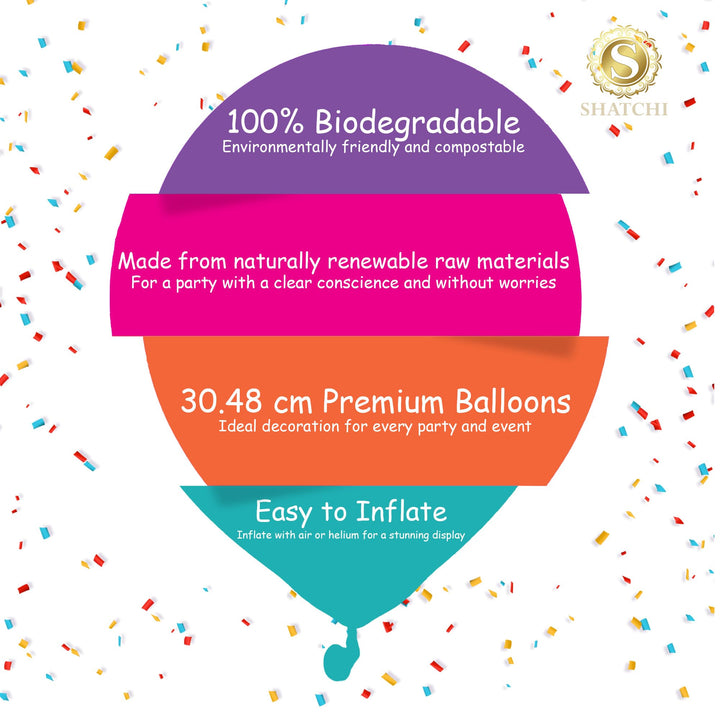 SHATCHI Rainbow Balloons 50 Pack - 12 Inch Metallic Latex Party Decorations