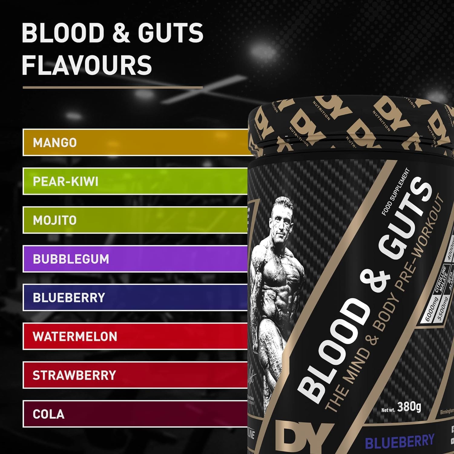 DY Nutrition Blood & Guts Pre Workout Powder - 380g Cola | 20 Servings | High Strength 6
