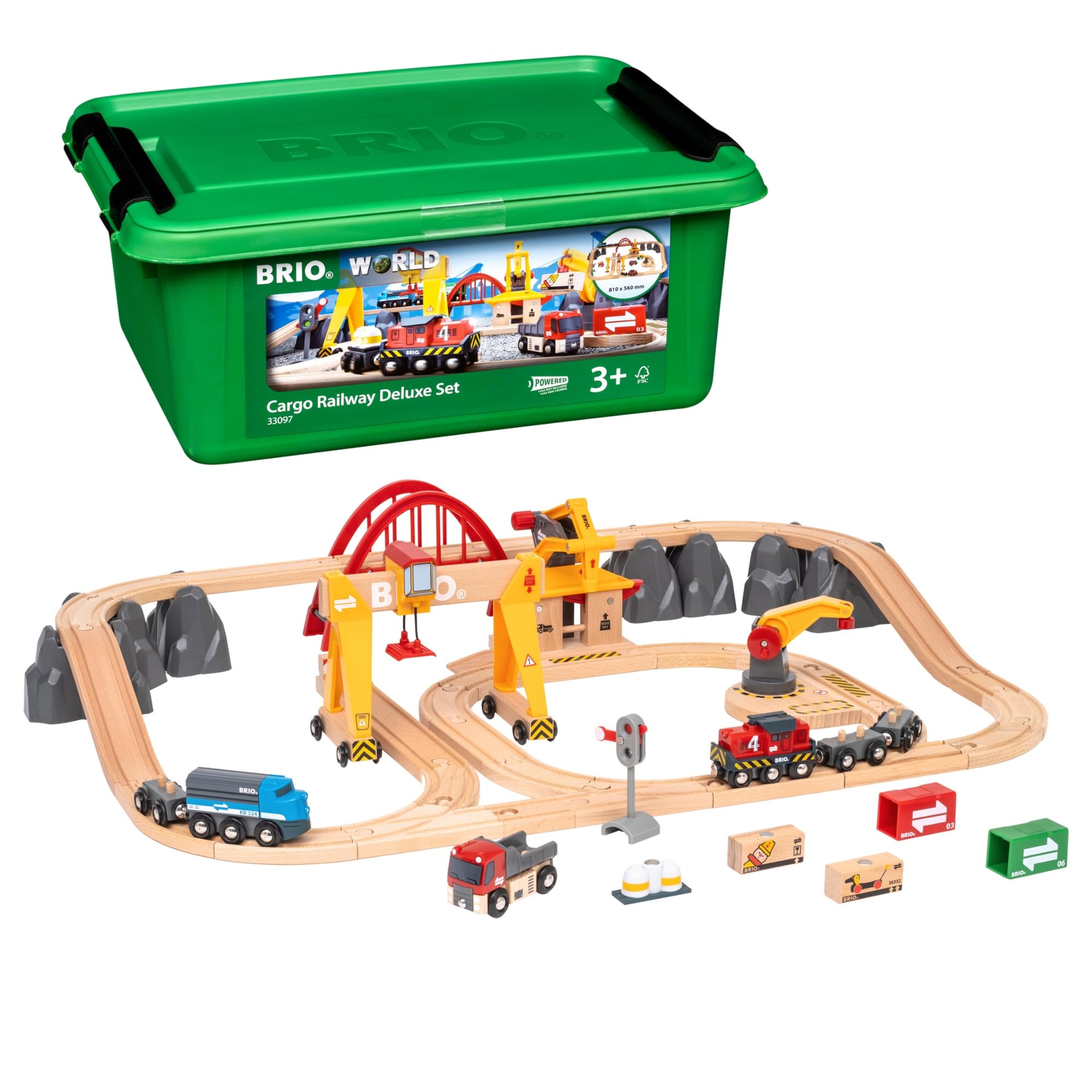 BRIO World Deluxe Cargo Wooden Railway Train Set | 54 Pieces | Age 3+