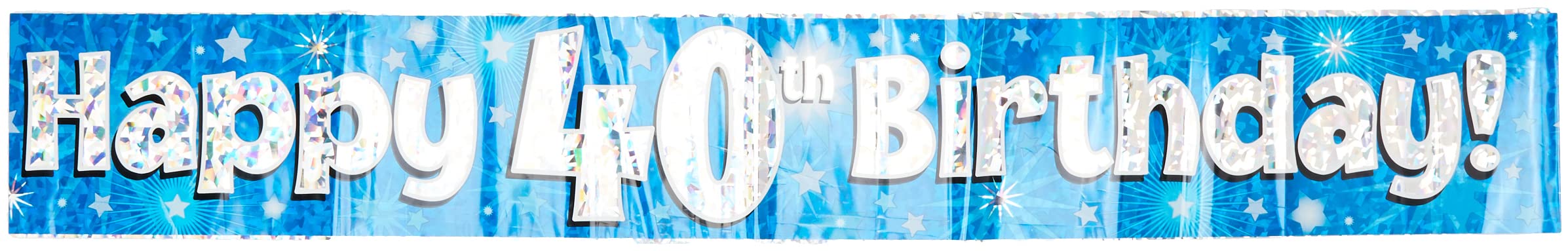 OakTree Happy 40th Birthday Banner - Blue Holographic, 9 ft