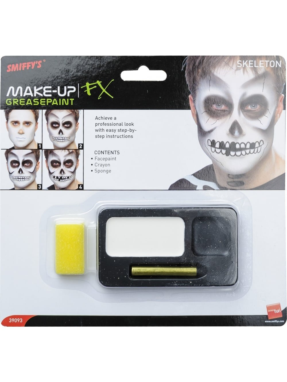 Smiffys Skeleton FX Kit with Black & White Face Paint, Crayon & Sponge 7