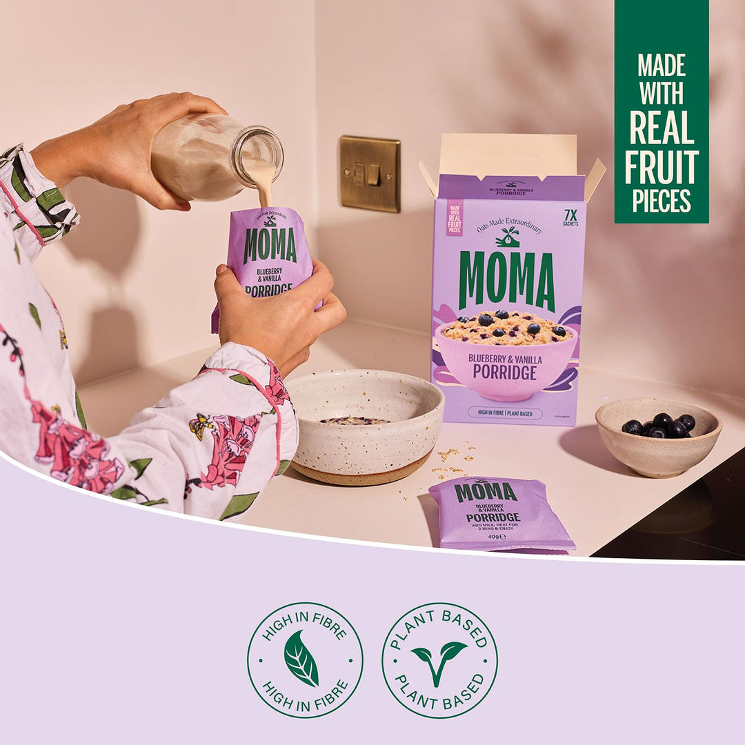 MOMA Blueberry & Vanilla Porridge Sachets - 7 x 40g - Made with British Oats