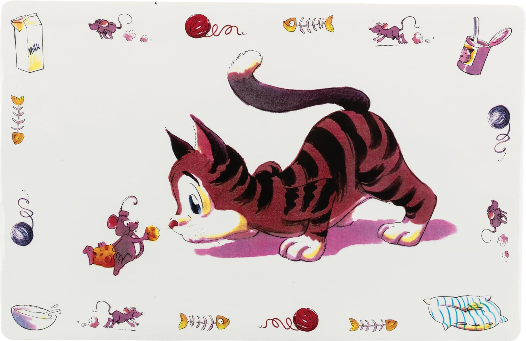 TRIXIE Comic Cat Print Plastic Feeding Mat - Non-Slip, Easy Clean | 44 x 28 cm