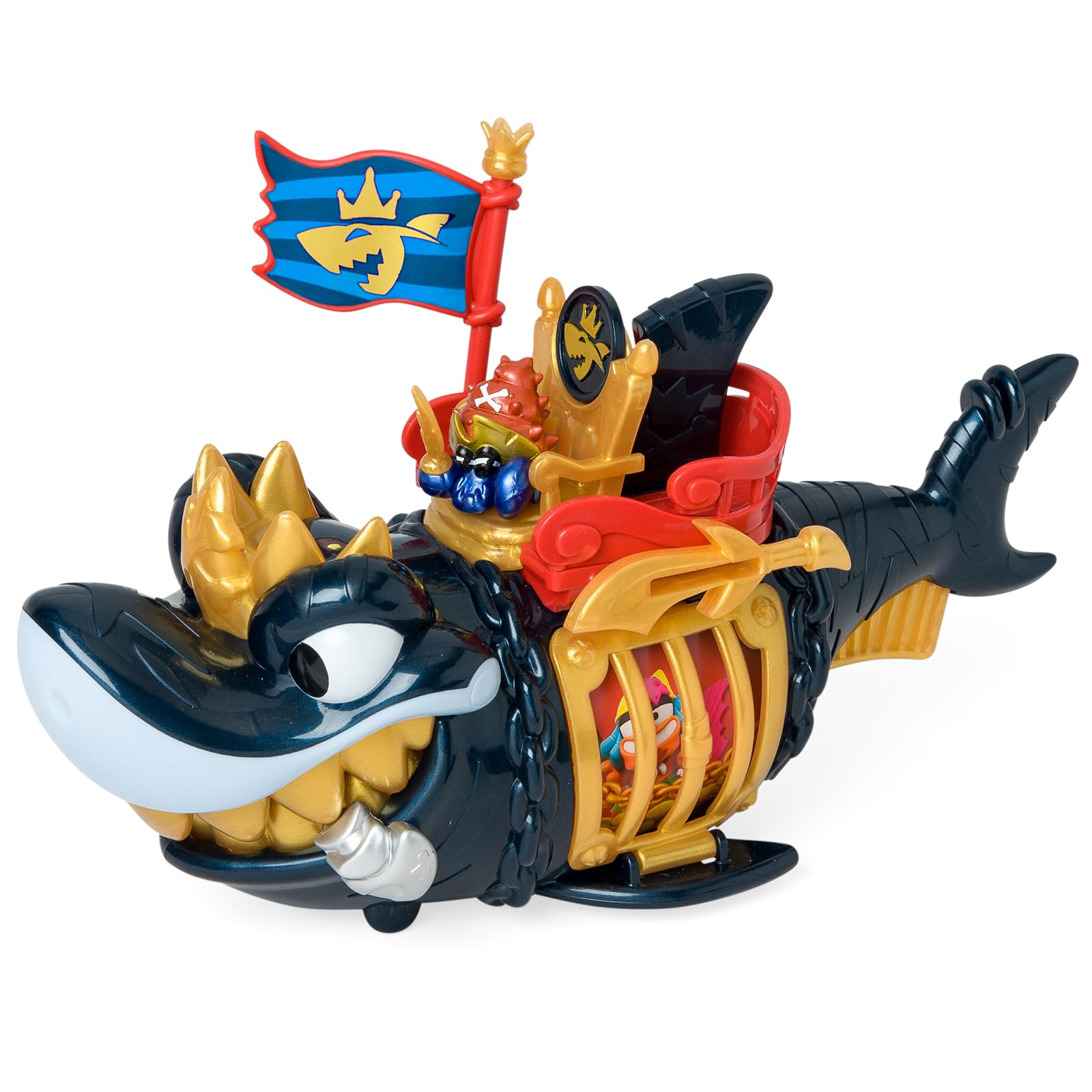PIRATIX ADVENTURE WORLD King Shark Golden Teeth Playset | Articulated Shark with Cage | Includes Captain Hermitt Figure