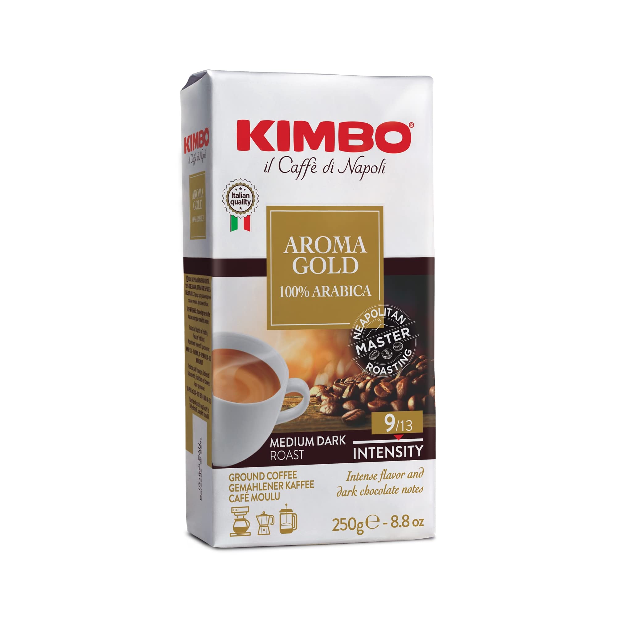 Kimbo Aroma Gold Ground Coffee - 100% Arabica, Medium Dark Roast 9/13, 250g 2