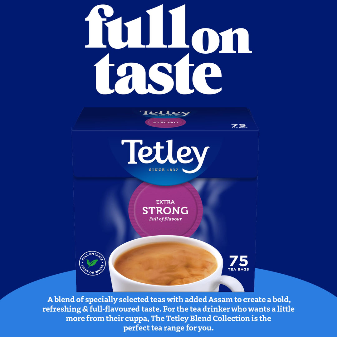 Tetley Extra Strong Black Tea Bags - 450 Bags (6 x 75) - Bold Assam Blend, Rainforest Alliance Certified