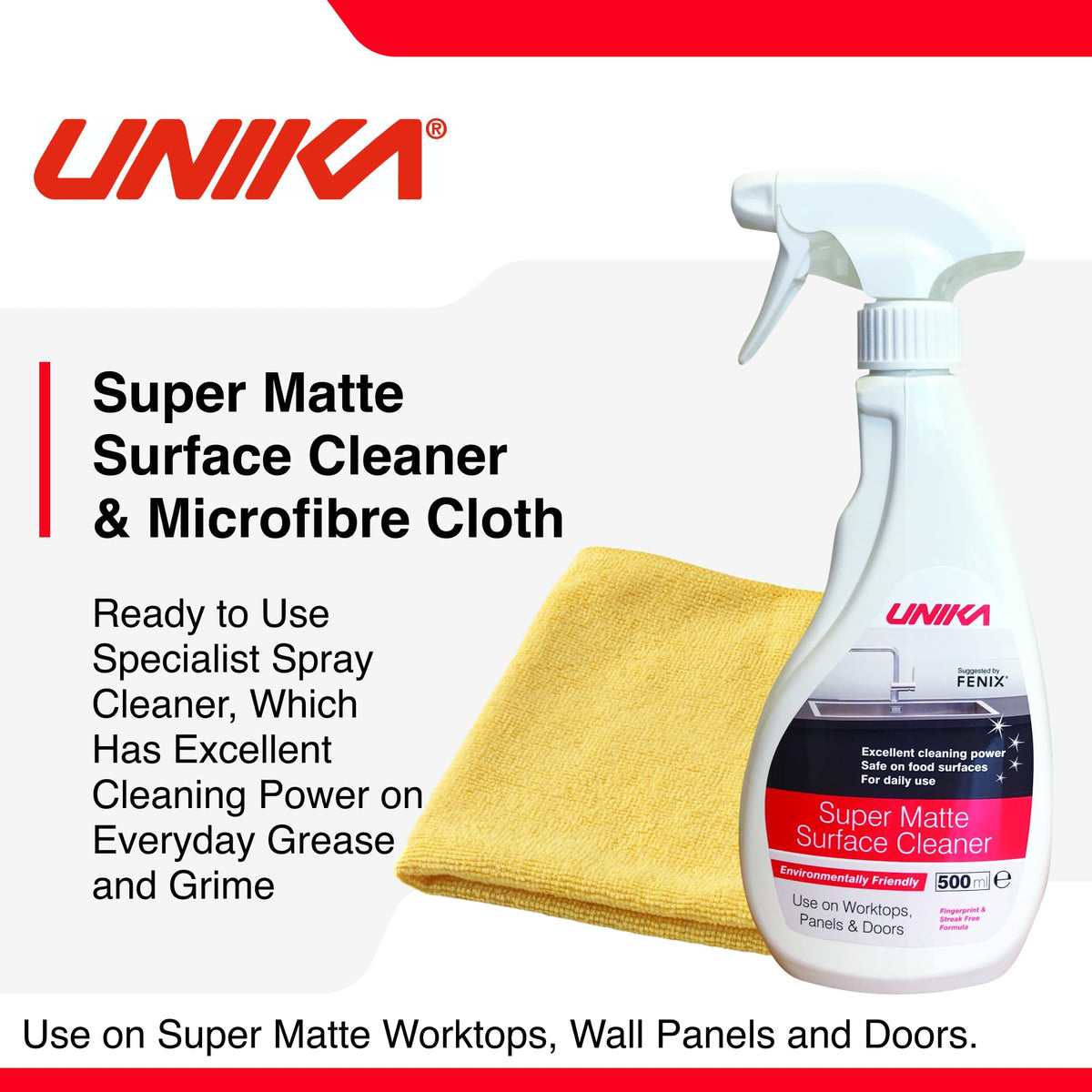 Unika Super Matte Laminate Cleaner & Microfibre Cloth - 500ml