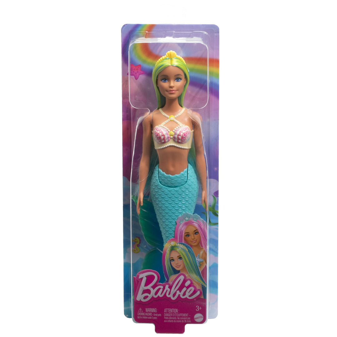 Barbie Mermaid Doll with Two-Tone Blue and Yellow Hair, Shell Bodice & Turquoise Tail - HRR03