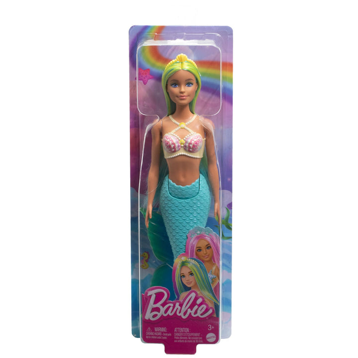 Barbie Mermaid Doll with Two-Tone Blue and Yellow Hair, Shell Bodice & Turquoise Tail - HRR03