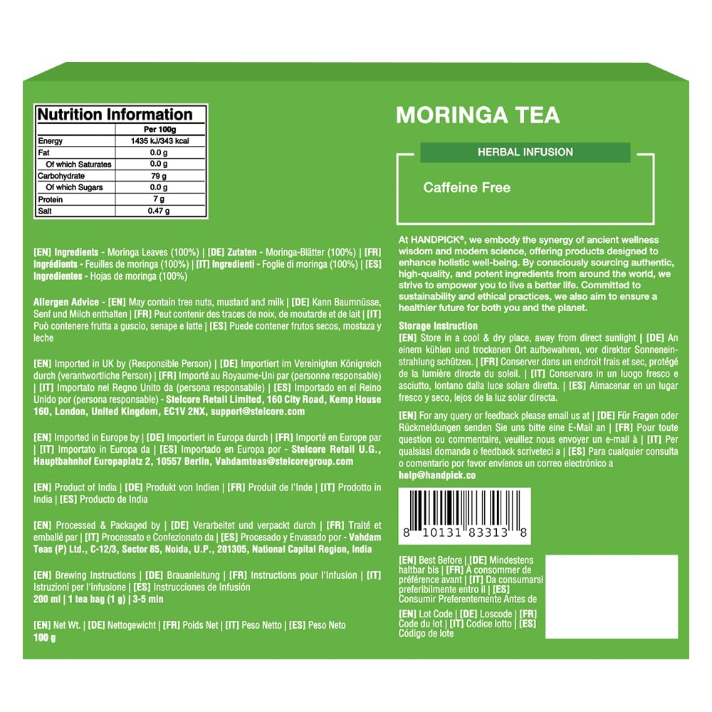 HANDPICK Moringa Tea Bags (100 Count) Non-GMO, Caffeine Free, Pure Moringa 8
