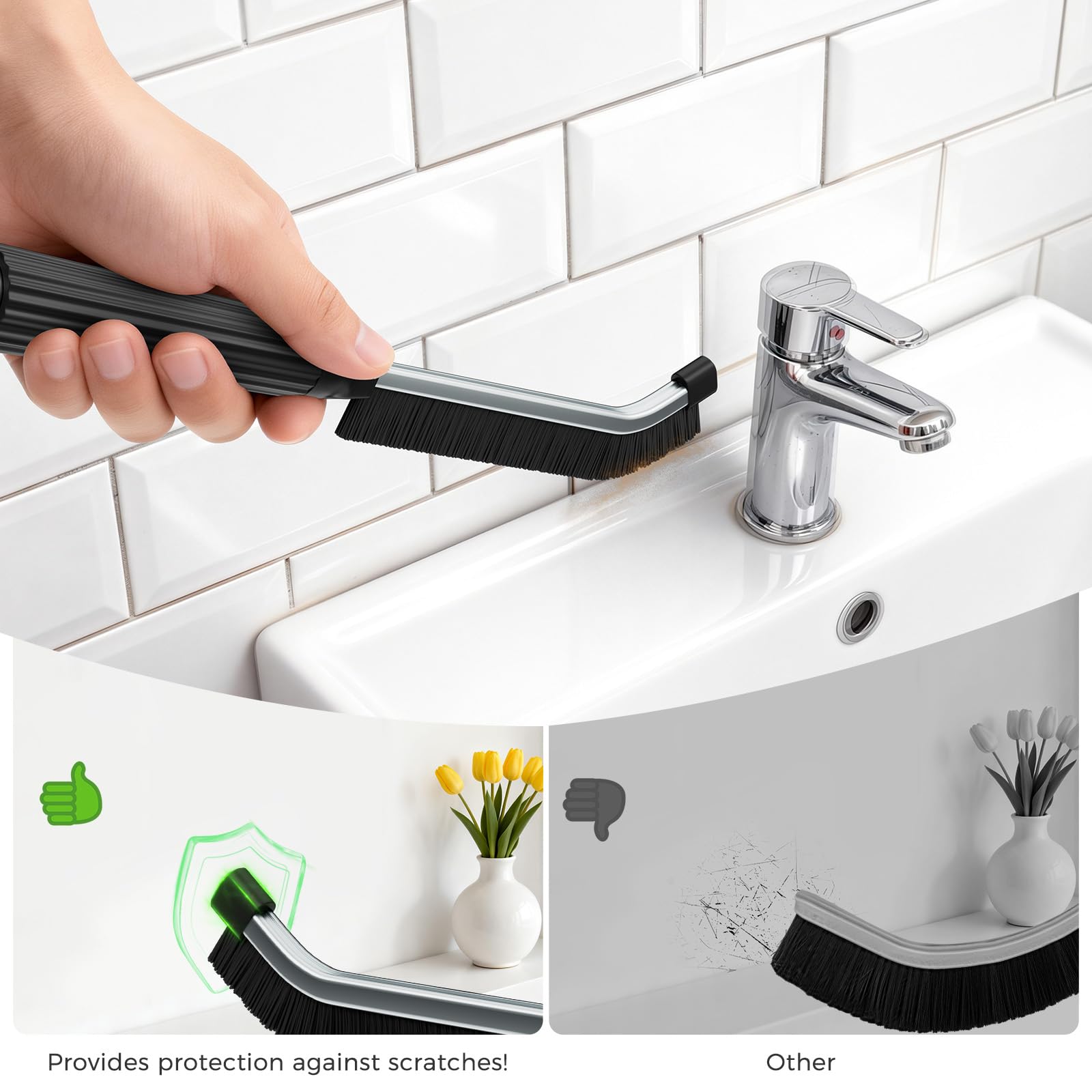 Oderra Crevice Cleaning Brush - 3mm Hard Bristle, 4 Pcs, Black