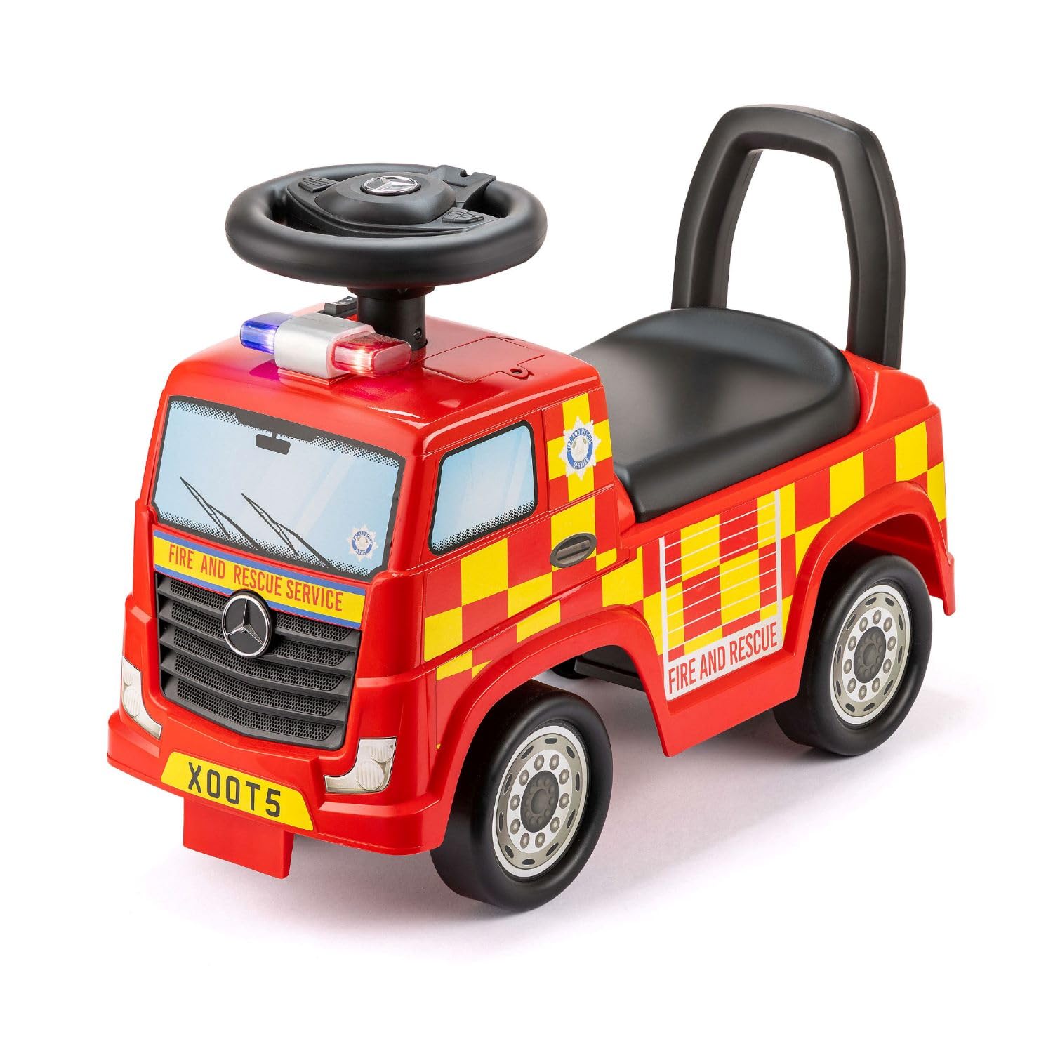 Xootz Mercedes-Benz Fire Engine Foot to Floor Ride On - Red Manual Ride-On Toy for Kids