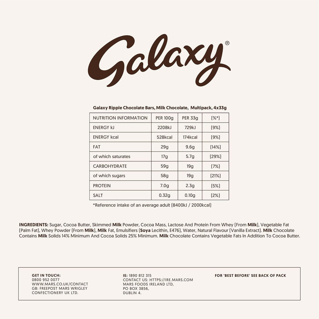 Galaxy Ripple Milk Chocolate Multipack 4 x 30g