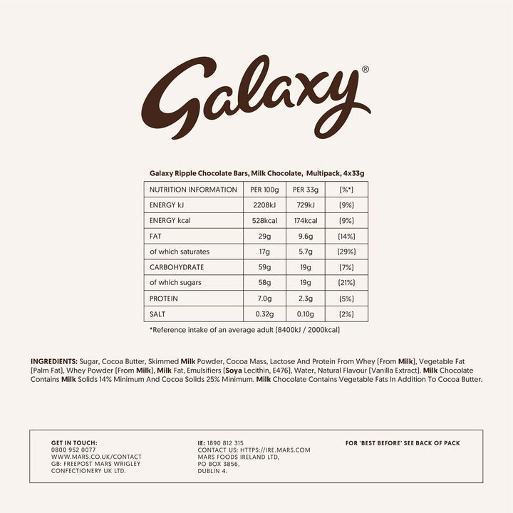 Galaxy Ripple Milk Chocolate Multipack 4 x 30g