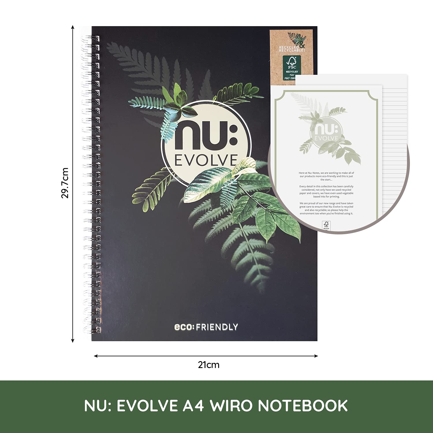 nu: Evolve Recycled Wirebound Notebook - A4 Size, Ruled Pages, Soft Cover | 80gsm Paper 2