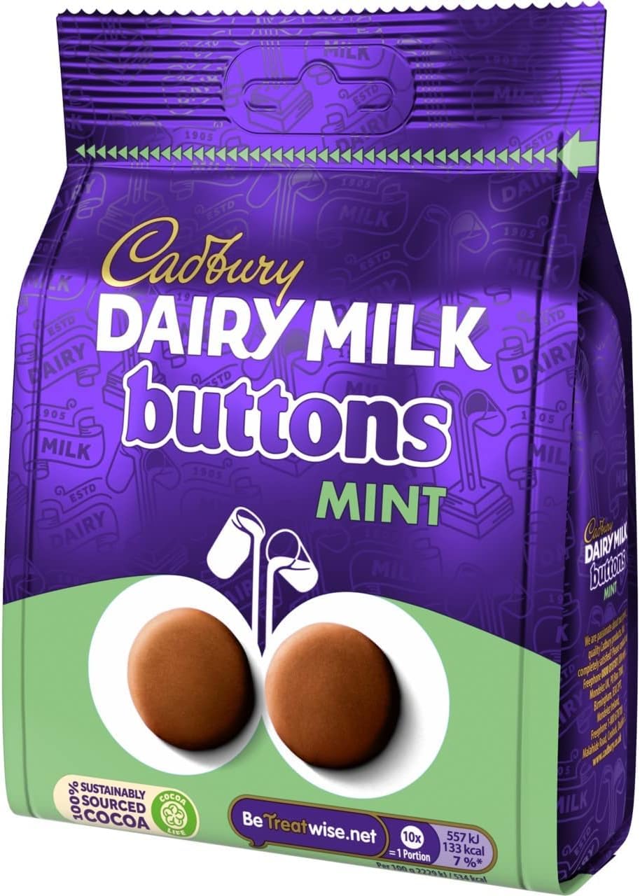Cadbury Dairy Milk Giant Mint Chocolate Buttons, 110g Bag