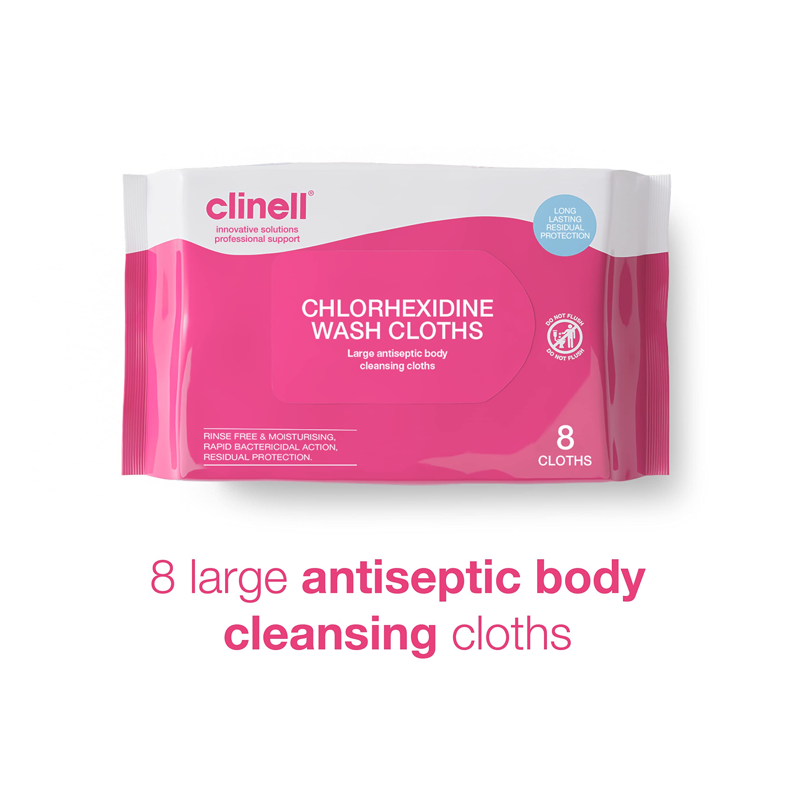 Clinell Chlorhexidine Wash Cloths - 8 Count Pack | Rinse Free Disinfectant Wipes