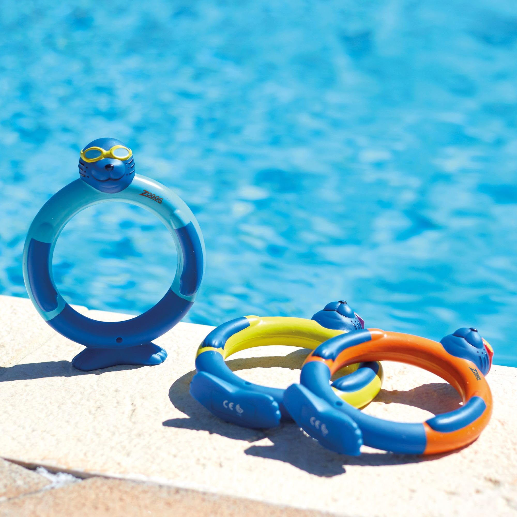 Zoggs Dive Rings - Confidence Building Pool Sinkies for Kids Age 3+ | 3-Pack Blue/Orange/Lime 6