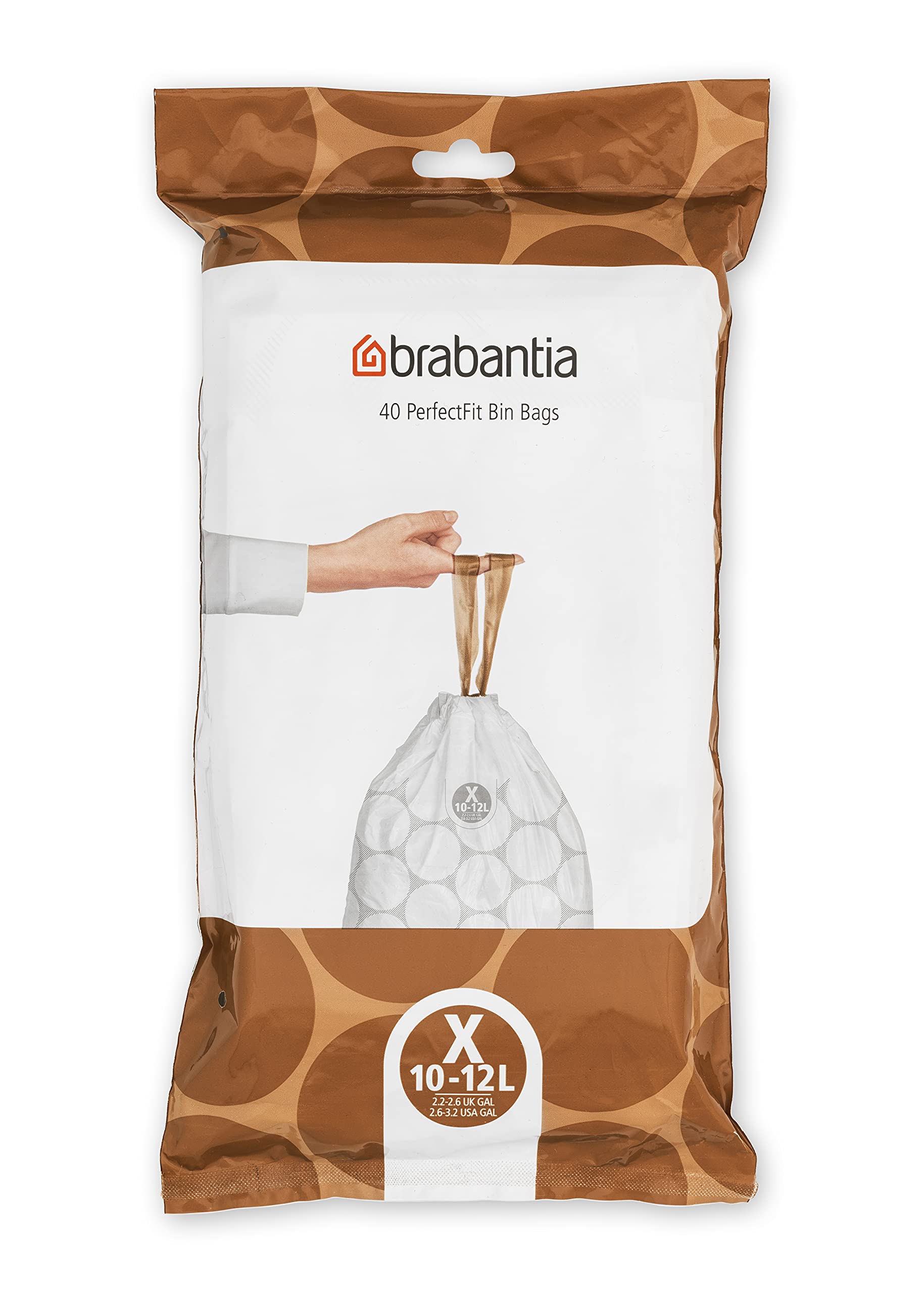 Brabantia PerfectFit Bin Liners - Code X, 12 Litre Capacity, Tear-Resistant Plastic, 40 Count