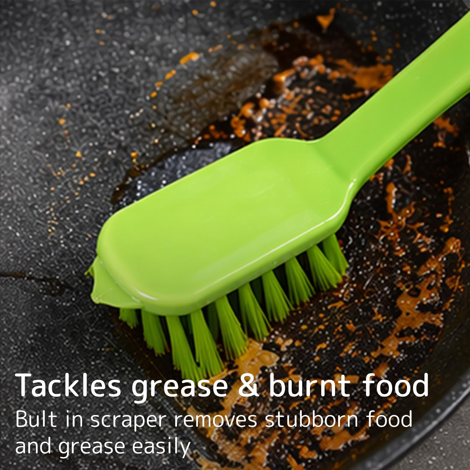 ABENA Green Dish Washing Brush - 27cm Ergonomic Handle | Stiff Nylon Bristles | Scraper Edge 4