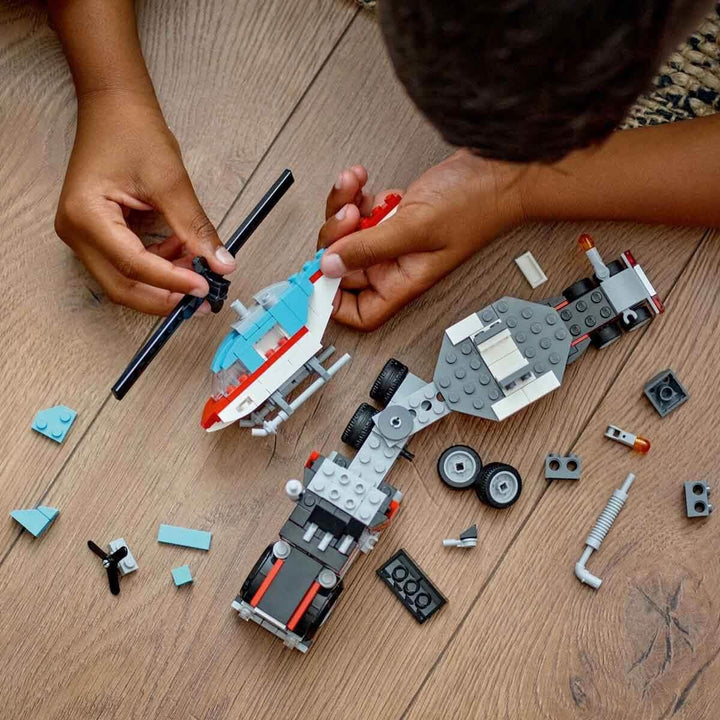 LEGO Creator 3in1 Flatbed Truck with Helicopter to Propeller Plane & Hot Rod - 270 Piece Building Set for Ages 7+