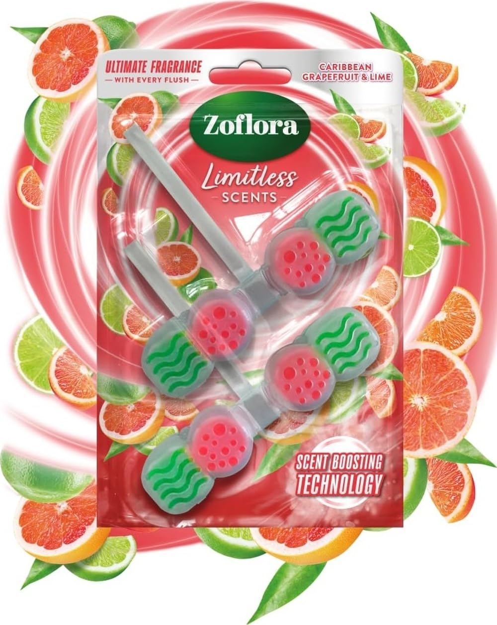 Zoflora Grapefruit & Lime Toilet Rim Blocks - Long-Lasting Fragrance, Limescale Prevention | 2 x 131g Pack