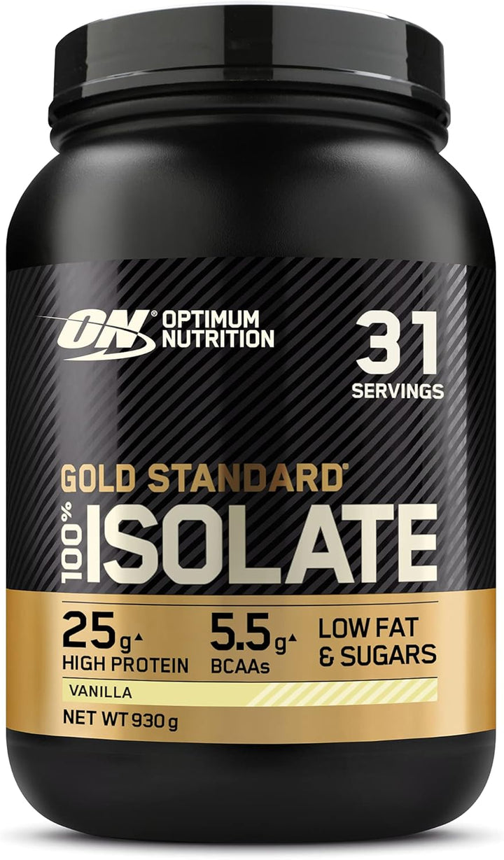 Optimum Nutrition ON Gold Standard 100% Isolate Pure Whey Protein Powder - 25g Protein per Serving, Low Carb, Low Fat, Chocolate, Vanilla, Strawberry Flavors