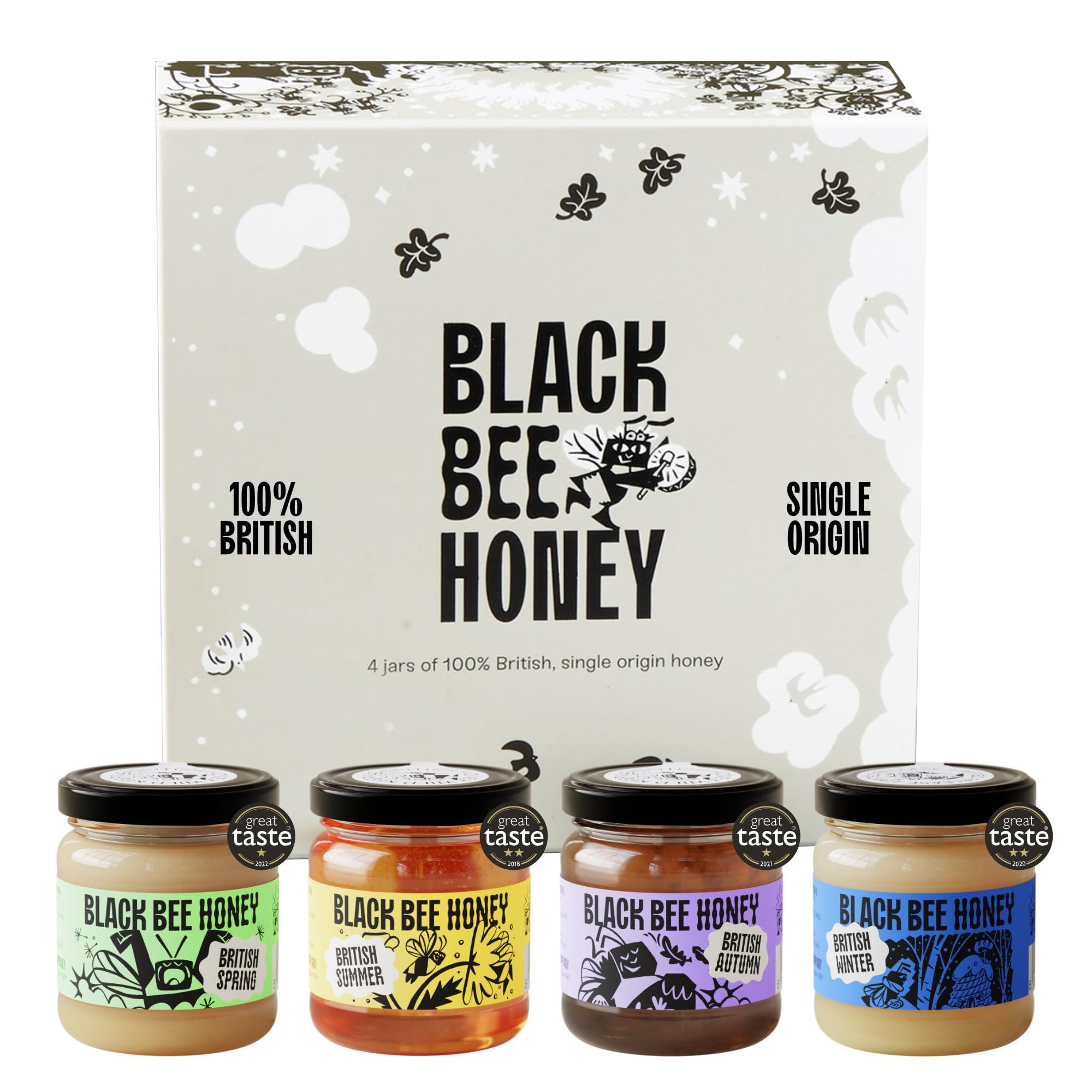 Black Bee Honey Gift Set - 4x 42g British Honey Pack, Creamy Light Spring 1