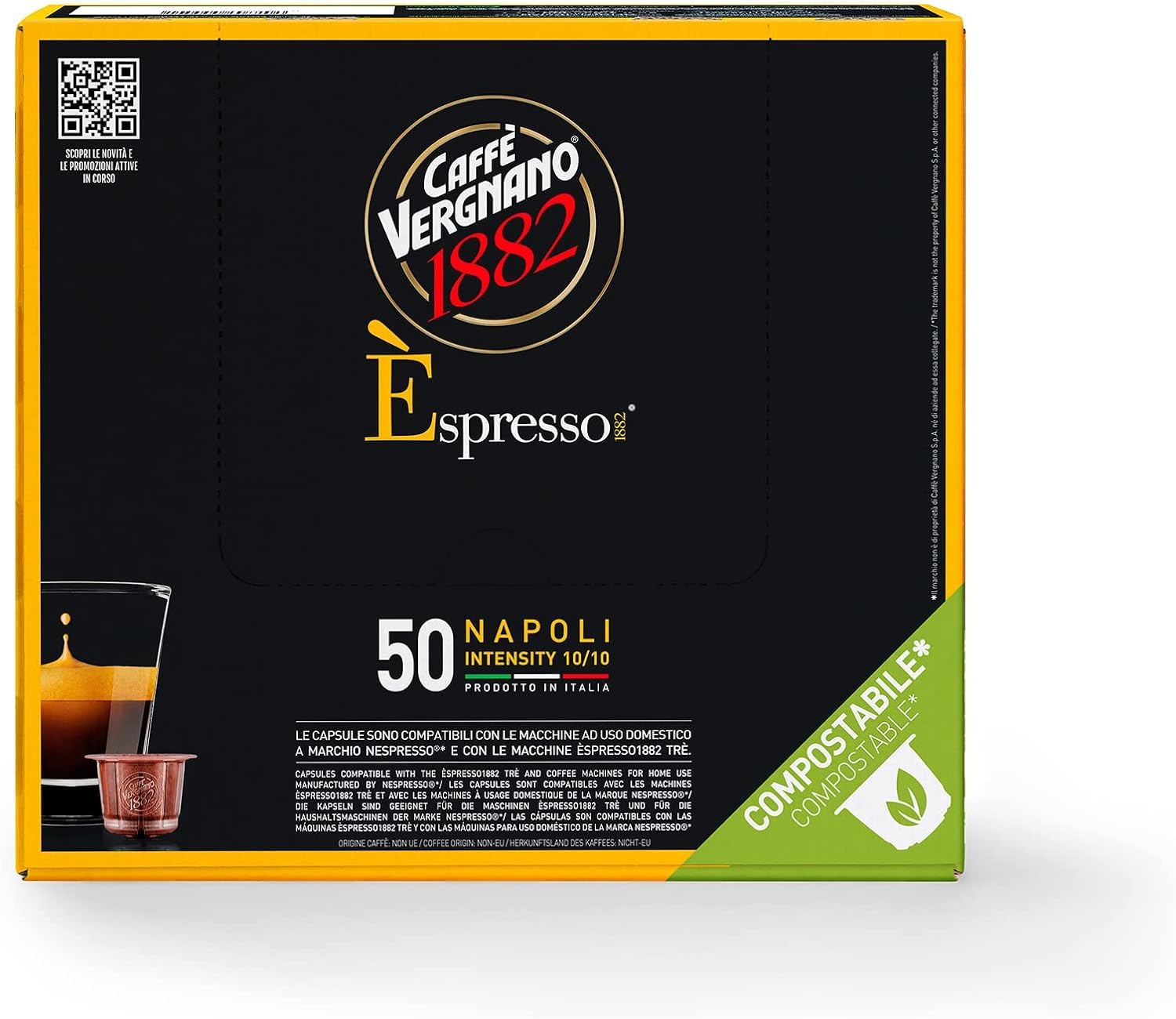 Caffè Vergnano 1882 Èspresso1882 Napoli - Compostable Coffee Capsules Compatible with Nespresso & Èspresso1882 TRÈ 1