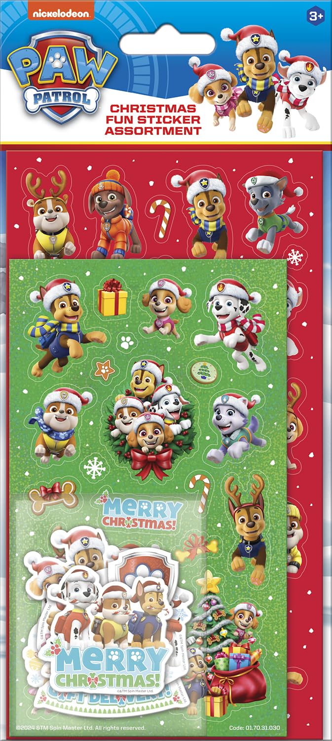 PAW Patrol Christmas Assortment Pack - 50+ Stickers in 3 Types: Glossy, Foiled & Die-Cut