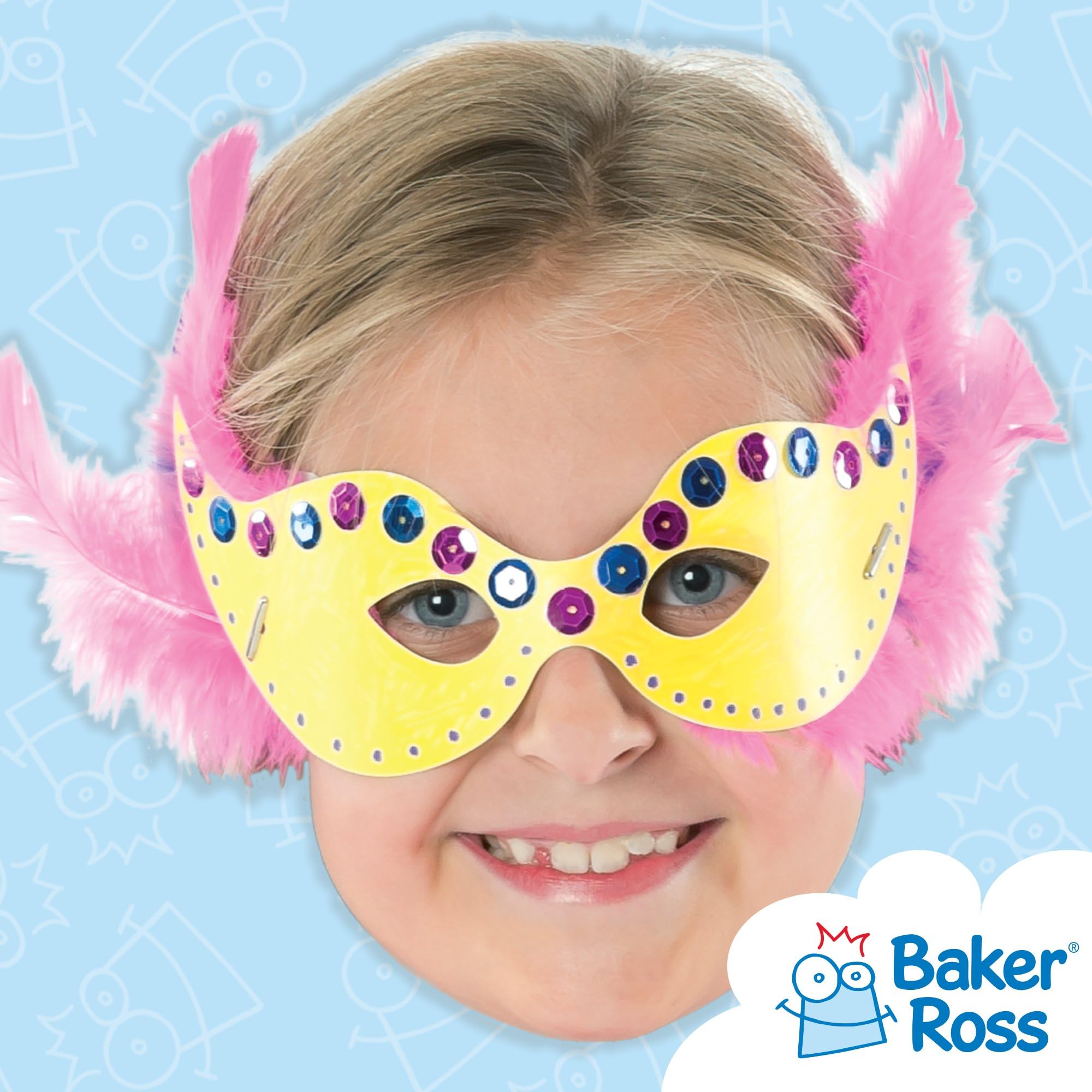 Baker Ross Decorate Your Own Carnival Mask Kit - Pack of 12 Blank Masks for Kids Ages 3+ 5